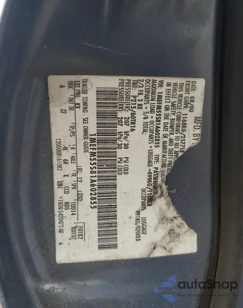 2001 Mercury Sable Ls Premium from USA, damaged, VIN 1MEFM55S81A602855